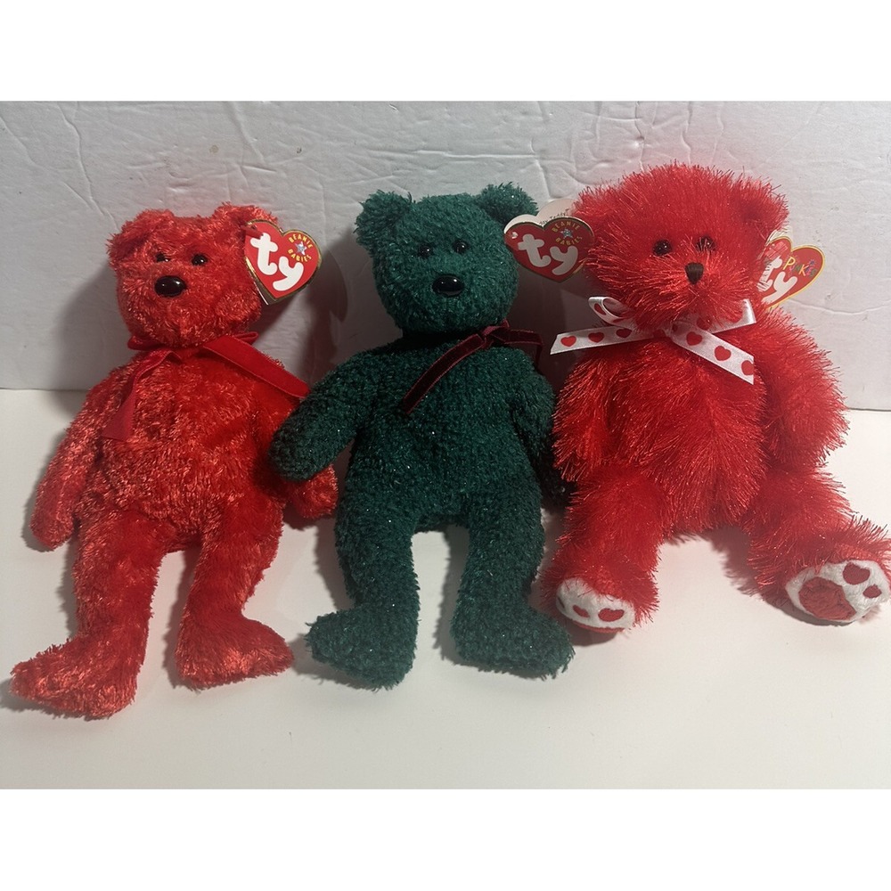 TY Beanie Babies Bears Lot Of 3 Sizzle - 2001 Holiday Teddy & Lil' Siren Vintage